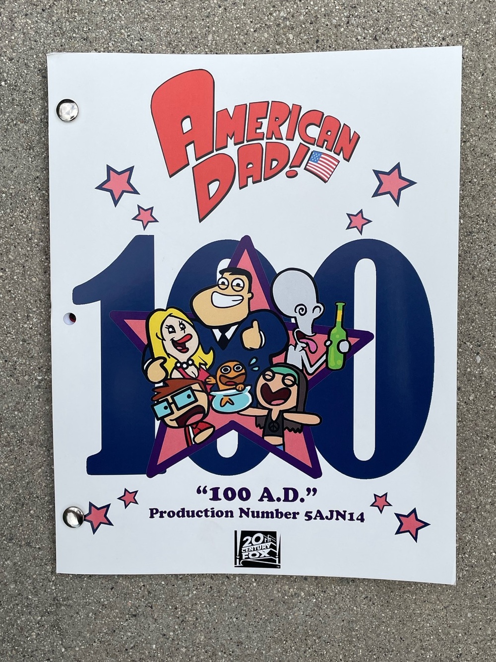 American Dad 100th Episode 2009 Original Table Draft Script 100 A.D. S6 PREMIER!